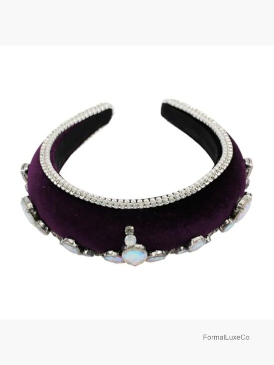 Baroque Crown Headband Embellished Crystal Pearl Padded Velvet Hair Accessory main image 6
